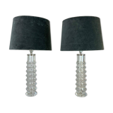 Pair of mid-century crystal lamps by Carl Fagerlund for Orrefors Sweden, 1970s.