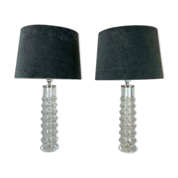 Pair of mid-century crystal lamps by Carl Fagerlund for Orrefors Sweden, 1970s.