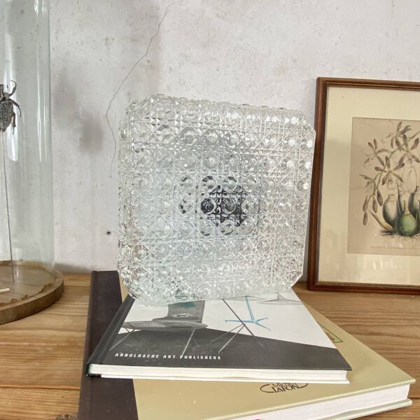 Grande applique murale carrée plafonnier verre transparent luminaire ancien