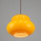 Lampe à suspension italienne du milieu du siècle en verre jaune et laiton