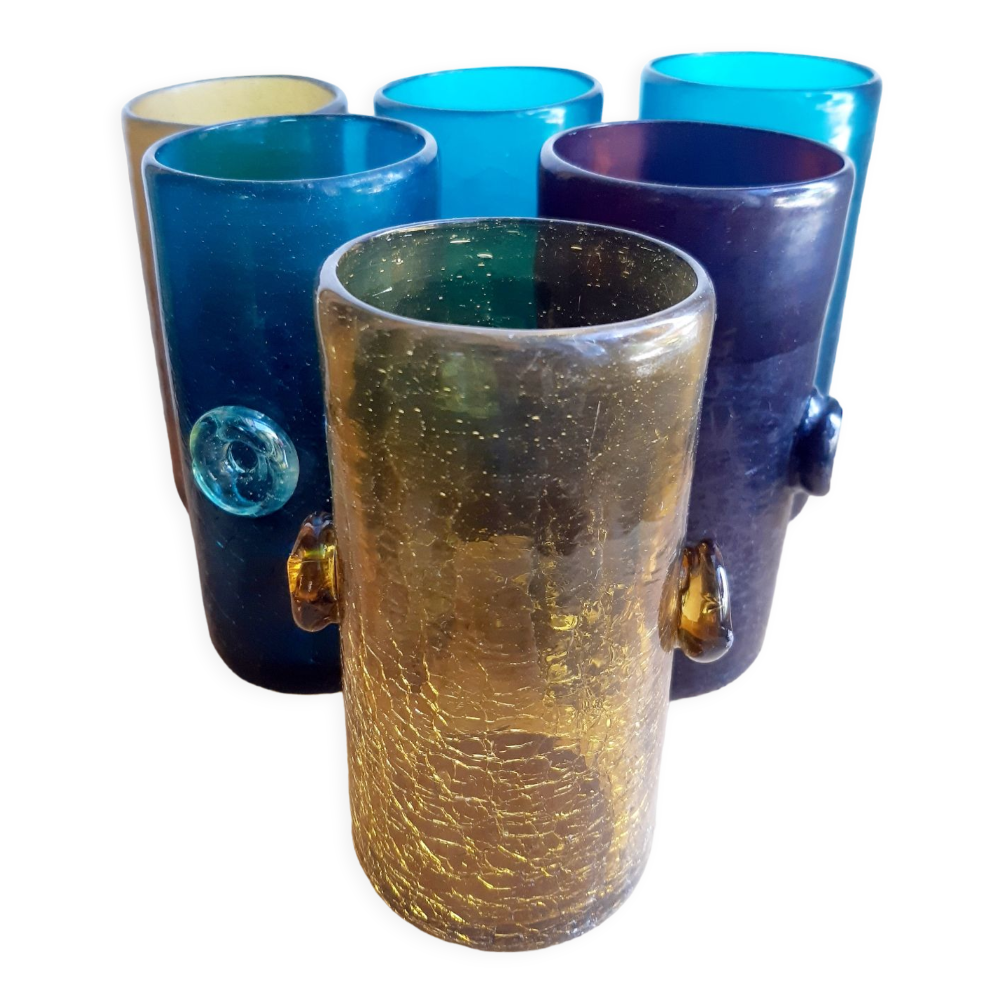 6 very old blown glasses