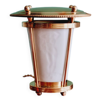Lampe en laiton et porcelaine années 50
