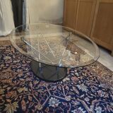 Oval glass and chrome coffee table