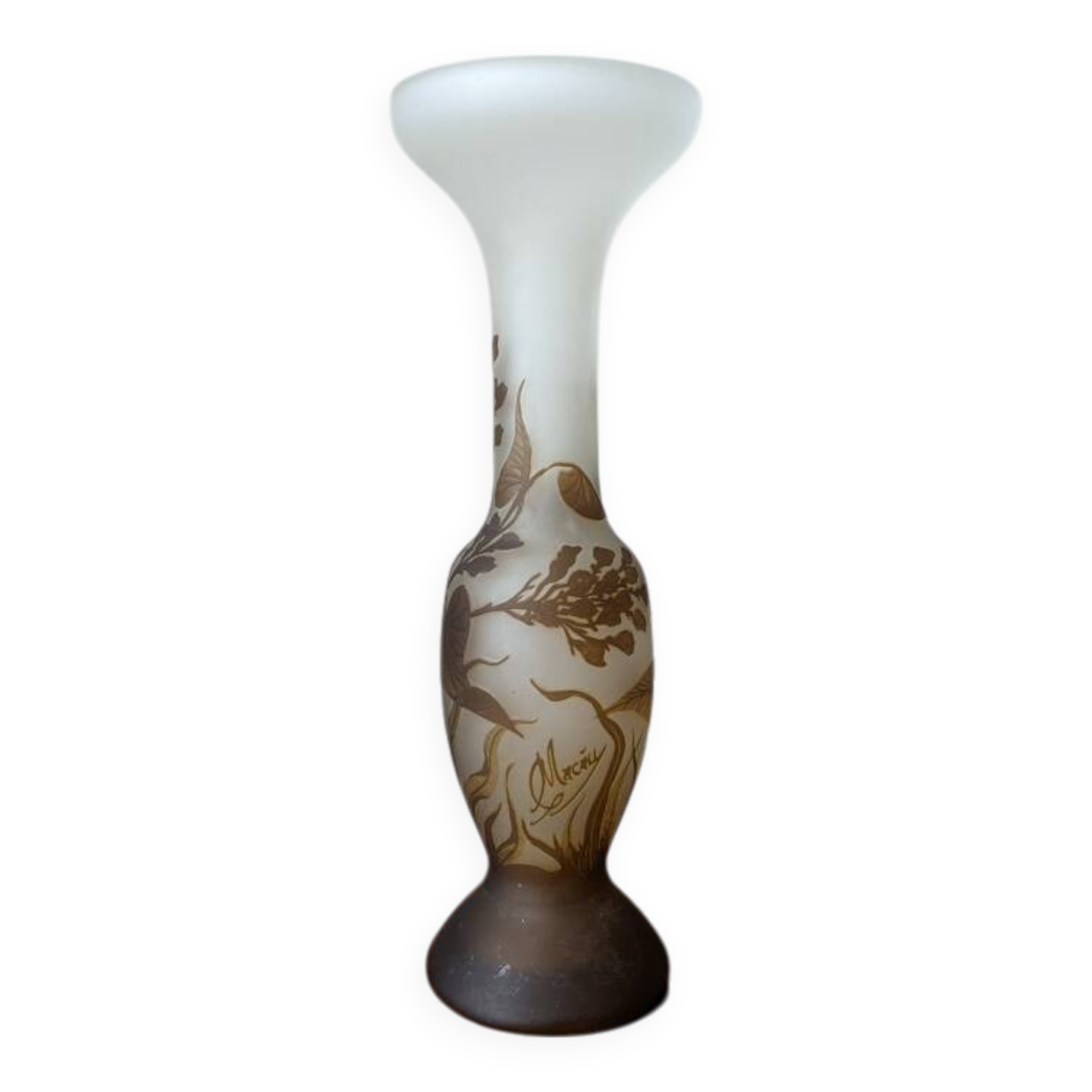 Art Deco glass paste vase signed Macau, Gallé inspiration, plant decoration