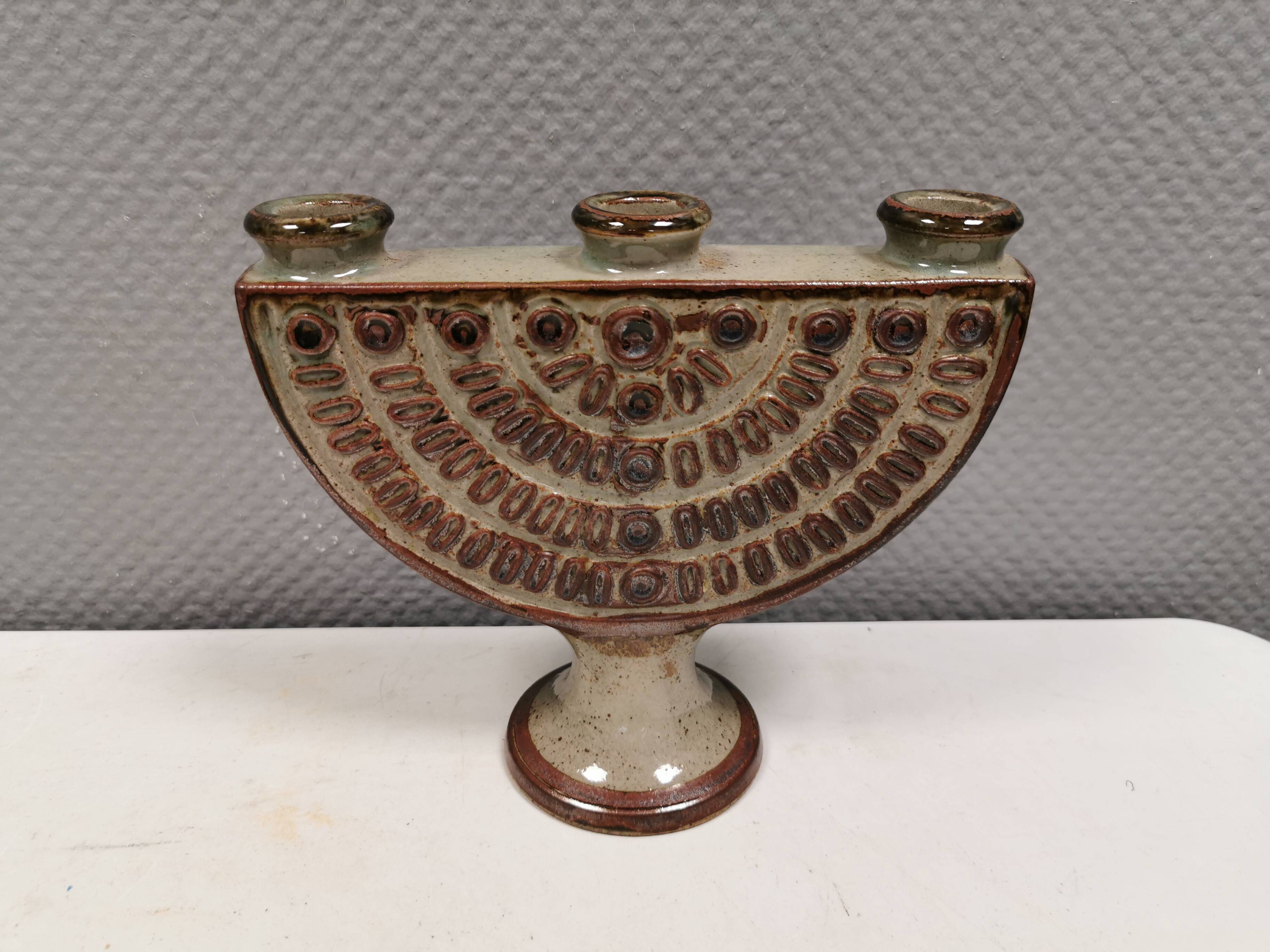 Three-armed ceramic candlestick. Denmark 1970s