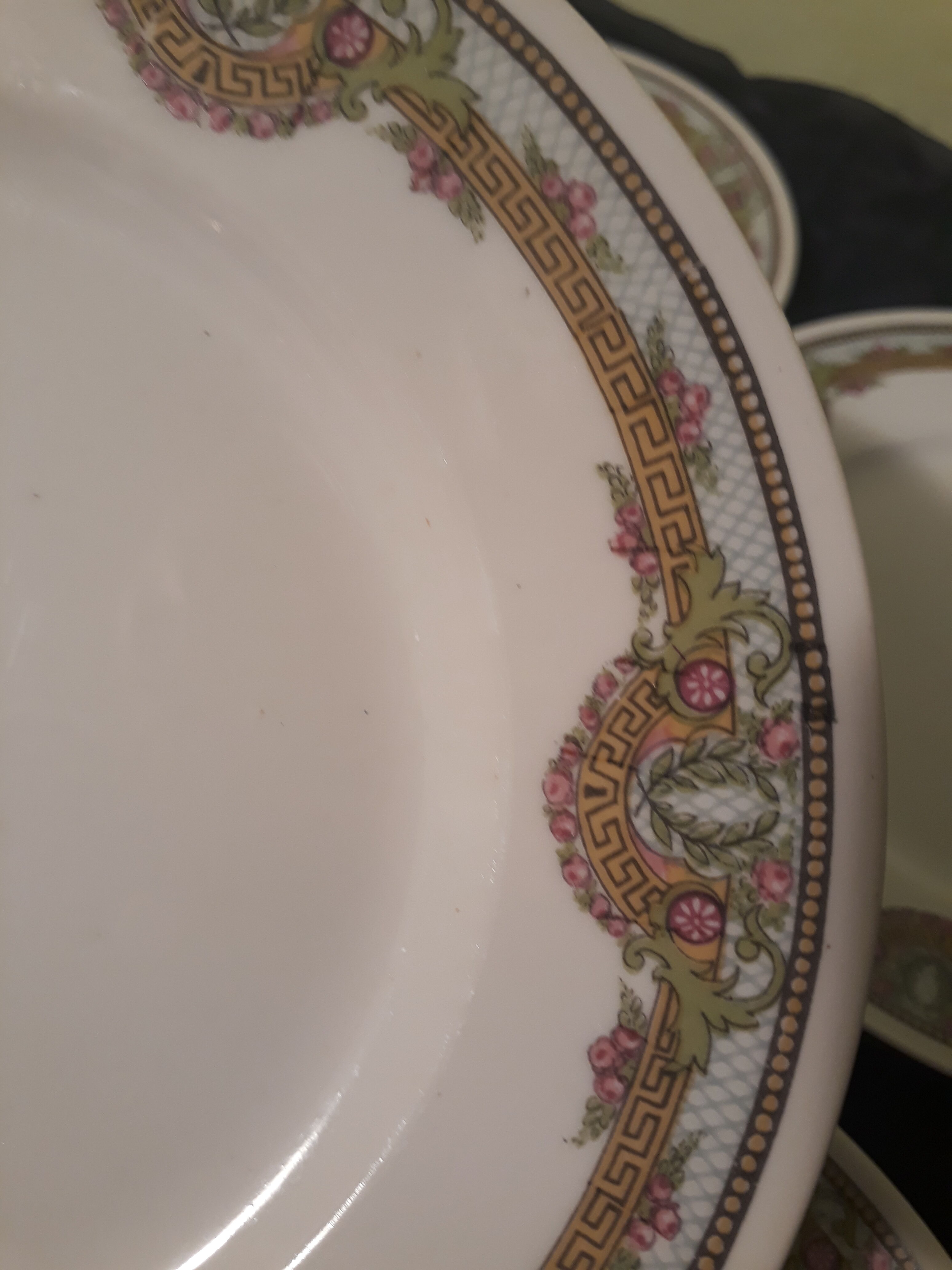 Set of 6 plates dessert flowers art deco style, Limoges porcelain