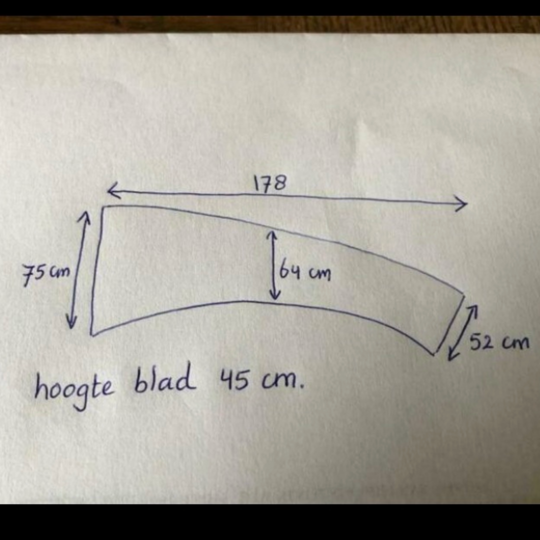 Teak veneered kidney shaped curved coffee table