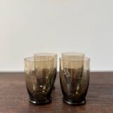 set of 4 art deco glasses, brown chiseled glass
