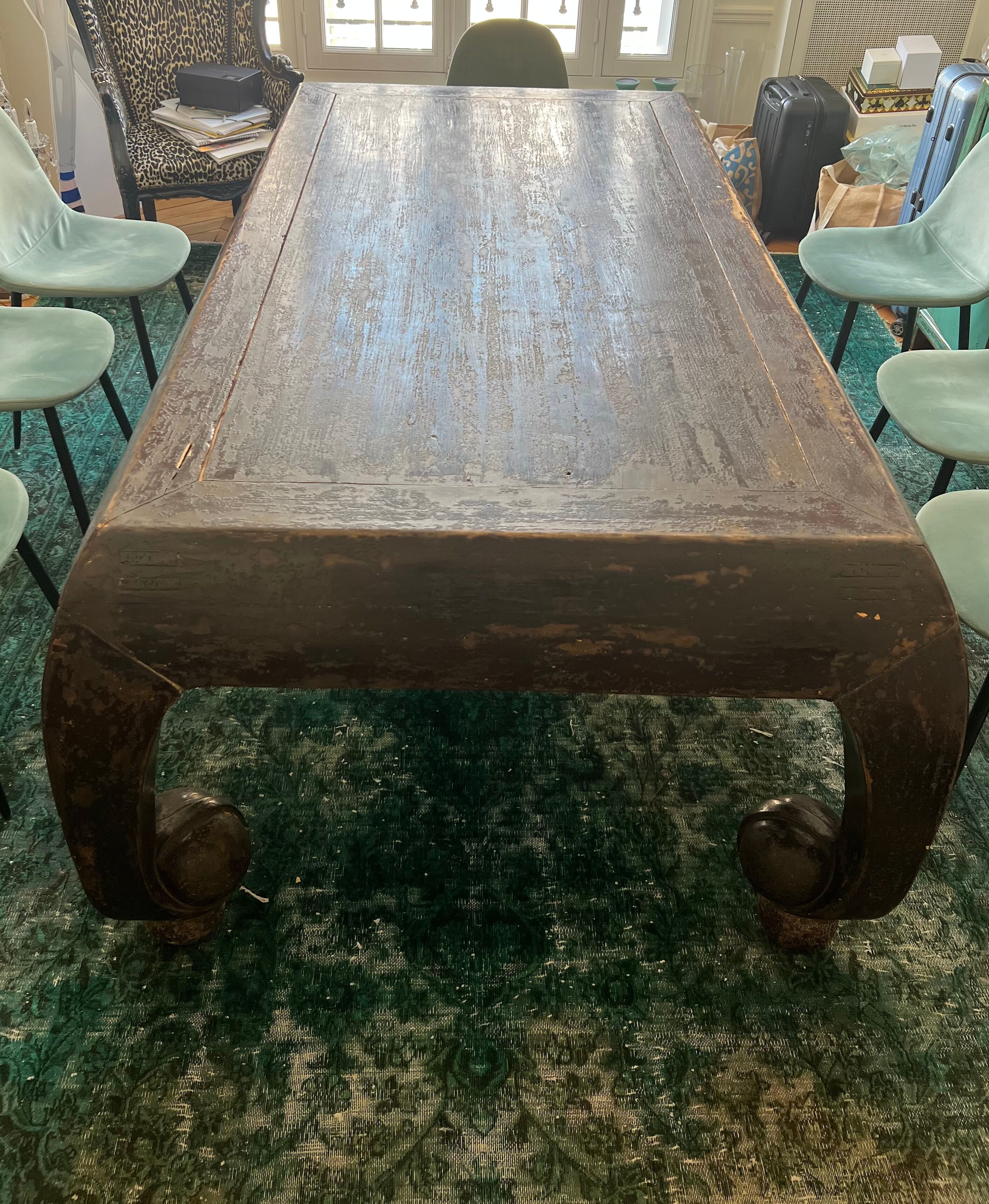 Large antique Chinese black table made of patinated solid wood.