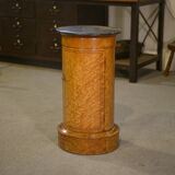 Empire gueridon in mottled maple with a blue stone top, 19th century.