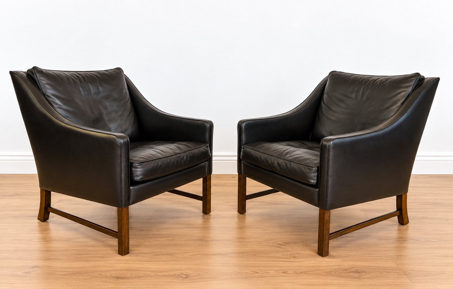 Fredrik Kayser mid-century leather & rosewood lounge chairs – brown leather