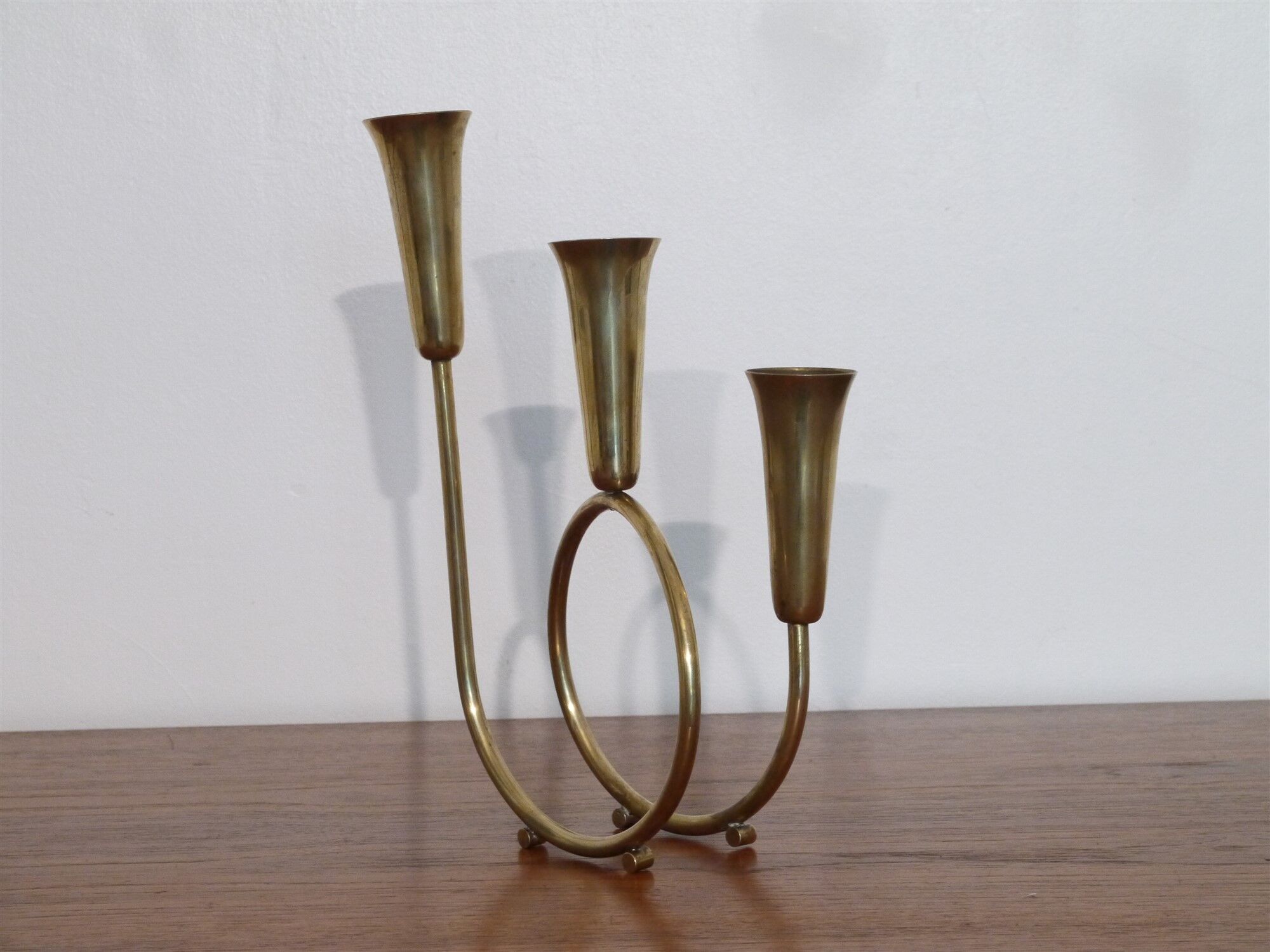 Bougeoir vintage scandinave en laiton 3 feux