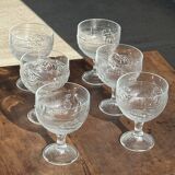 5 vintage fruit pattern glass ice cream cups