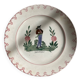 Assiette ancienne, de type régionale en faïence, breton environ de Vannes, garçon de ferme