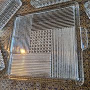 Large 6-piece aperitif tray in French molded rock crystal from the 50s and 60s