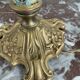 Antique, lamp, bronze, candle holder, gold, cloisonné enamel, ecru white lampshade, flower decor, leaf