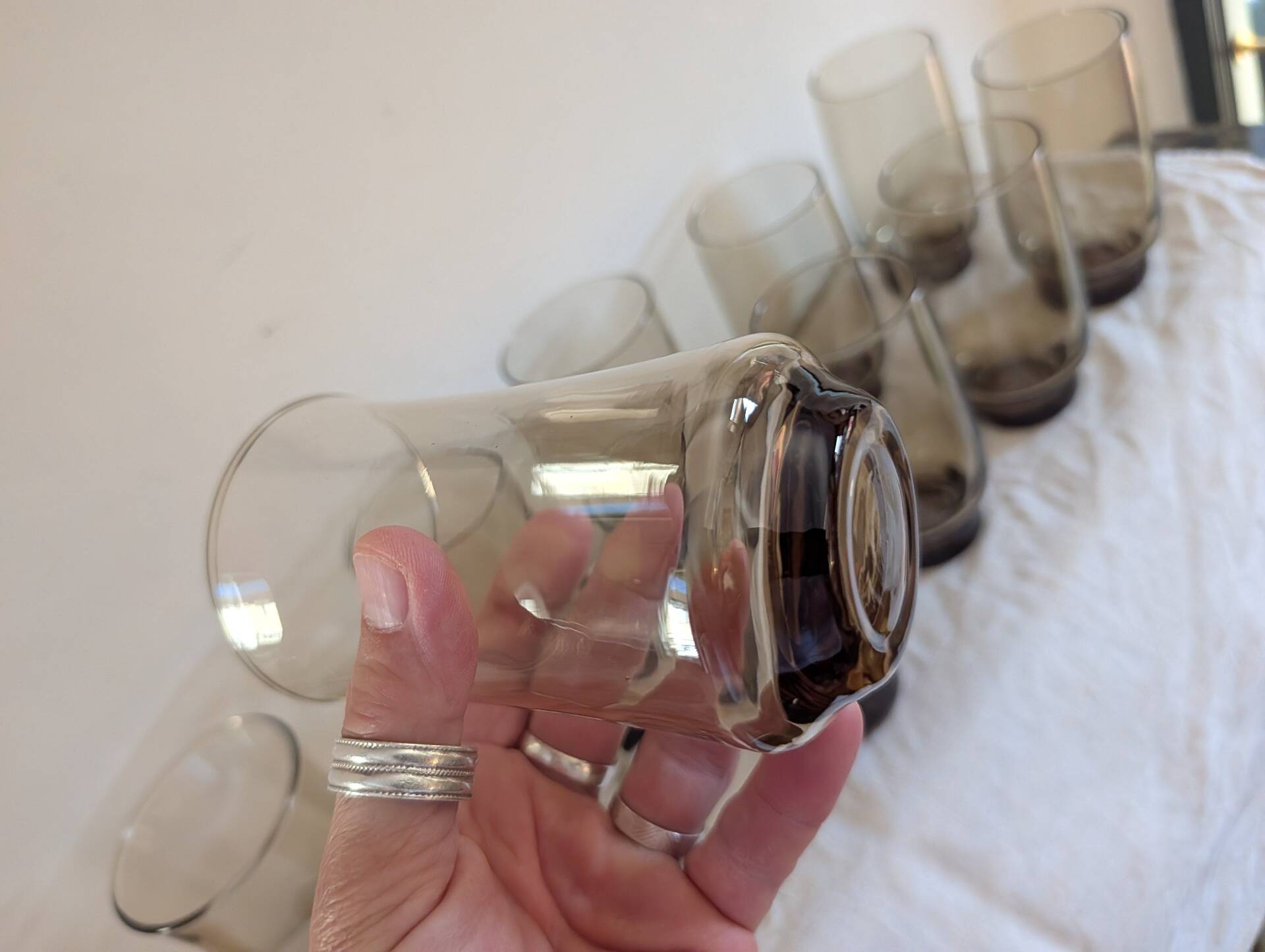 12 long drink glasses in smoked glass – 1970s