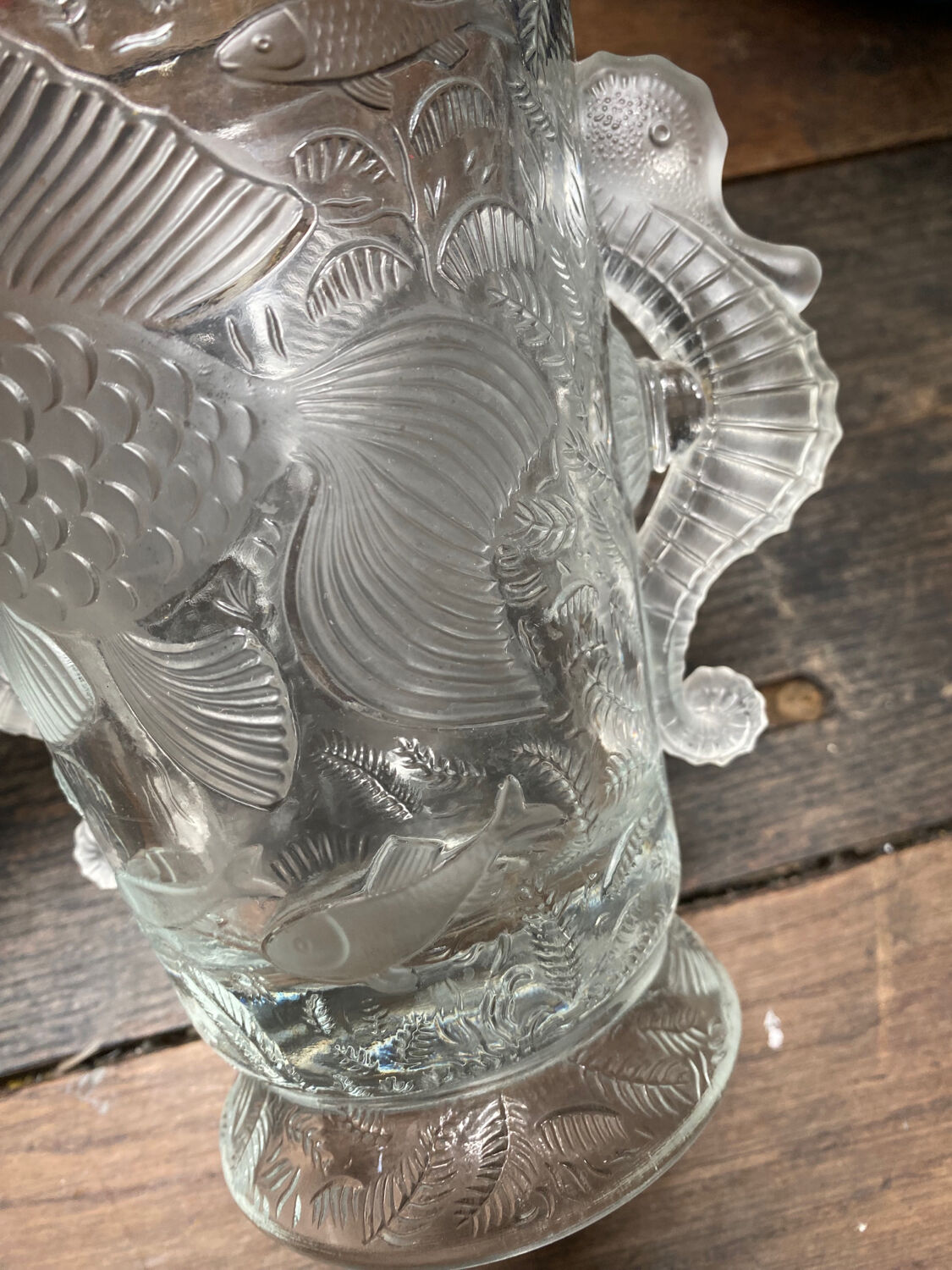 Art Deco crystal vase fish and hypocampes