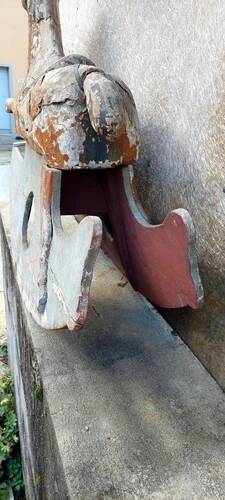 Ancien Cheval À Bascule XIXe Siècle En Bois Et Papier Mâché Peint