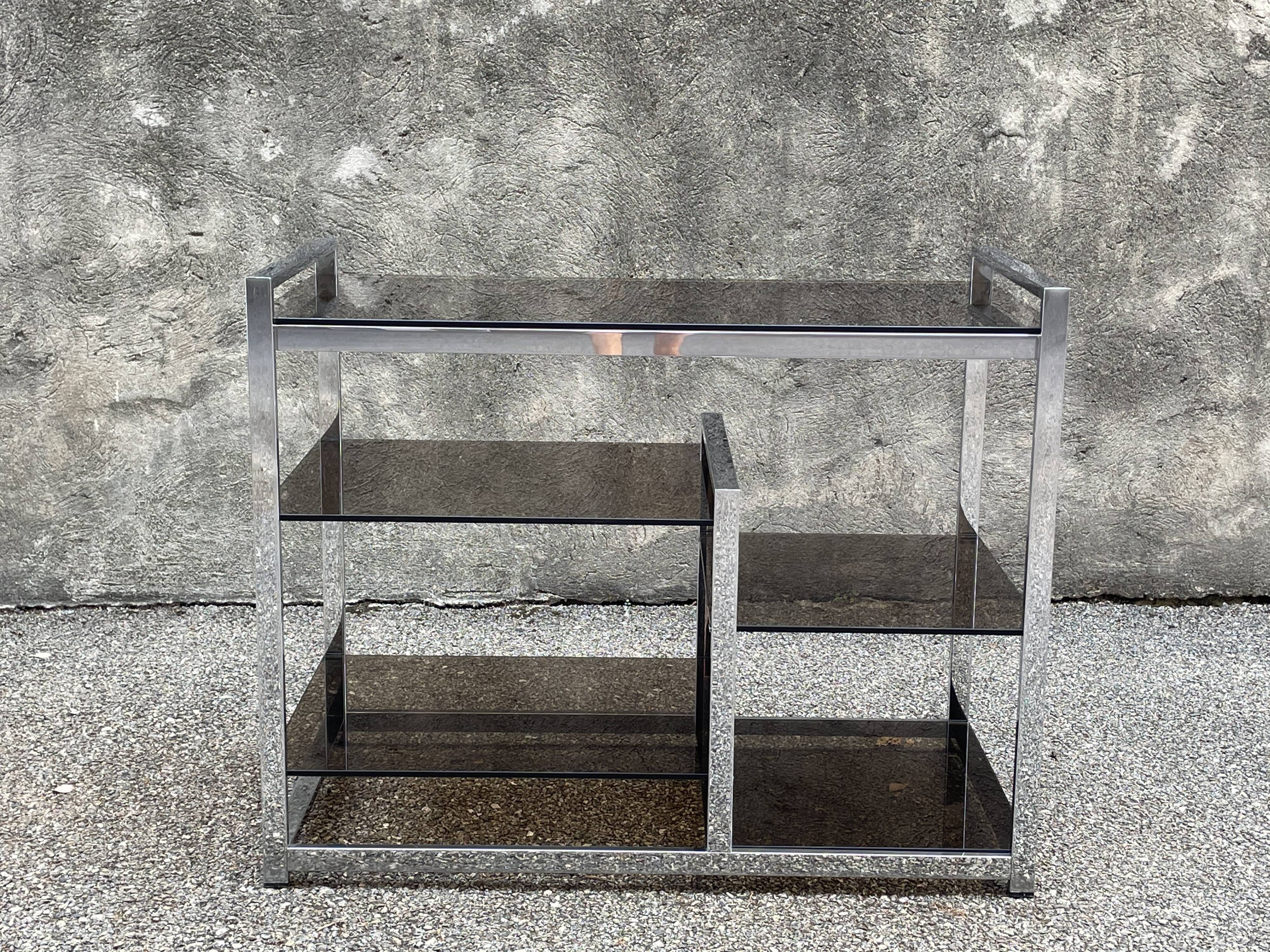 Console en métal chromé et verre fumé, 1970s