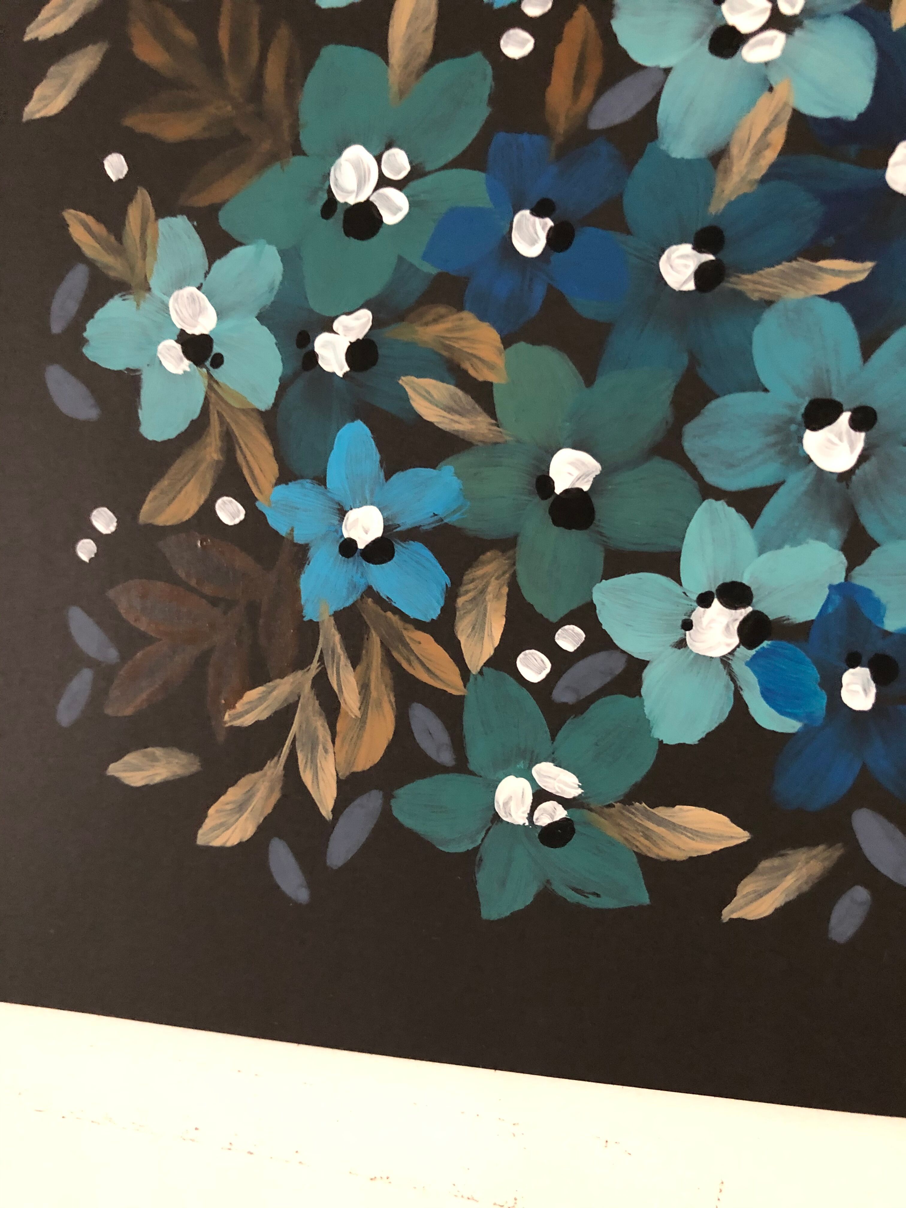 Peinture petites fleurs bleues