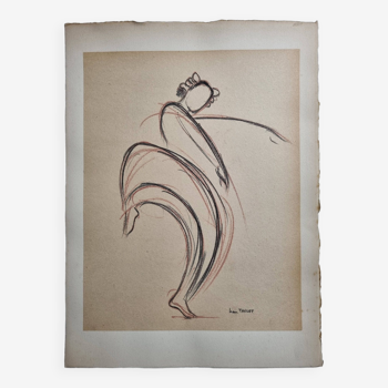 Danseuse orientale en bichromie, pastel original signé de Jean Target, années 50, 28 x 38 cm