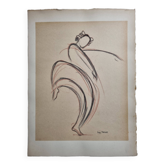 Danseuse orientale en bichromie, pastel original signé de Jean Target, années 50, 28 x 38 cm