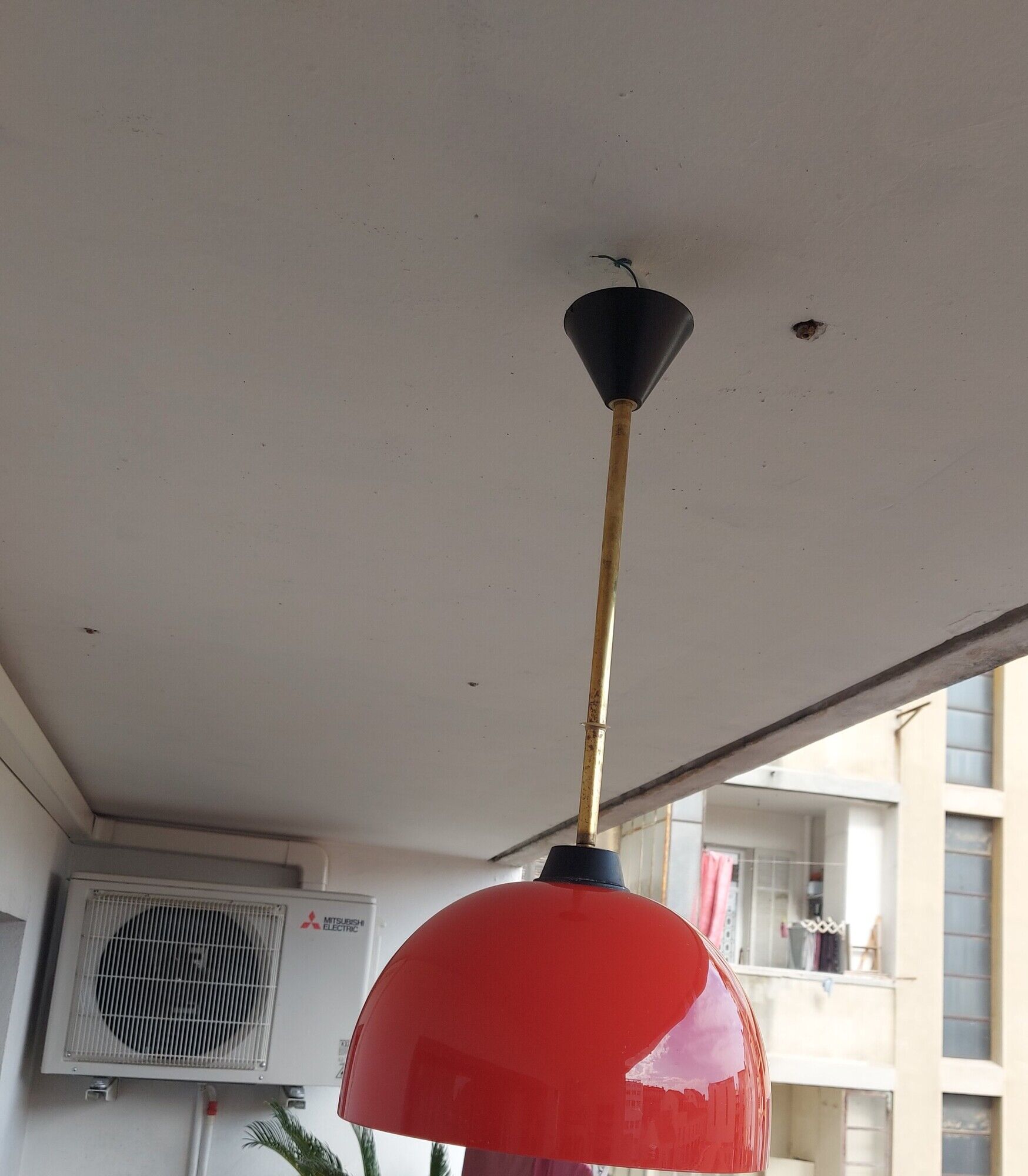 Vintage hanging lamp in red opaline of the 50/60