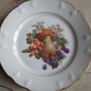 Set of 5 antique Limoges porcelain plates L.J.V with fruit decoration