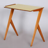 Midcentury small yellow table, beech, umakart, restored, Czechia, 1950s