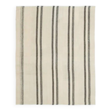 Vintage Turkish Hand-Knotted Wool Cotton Beige Kilim Area Rug 168x208