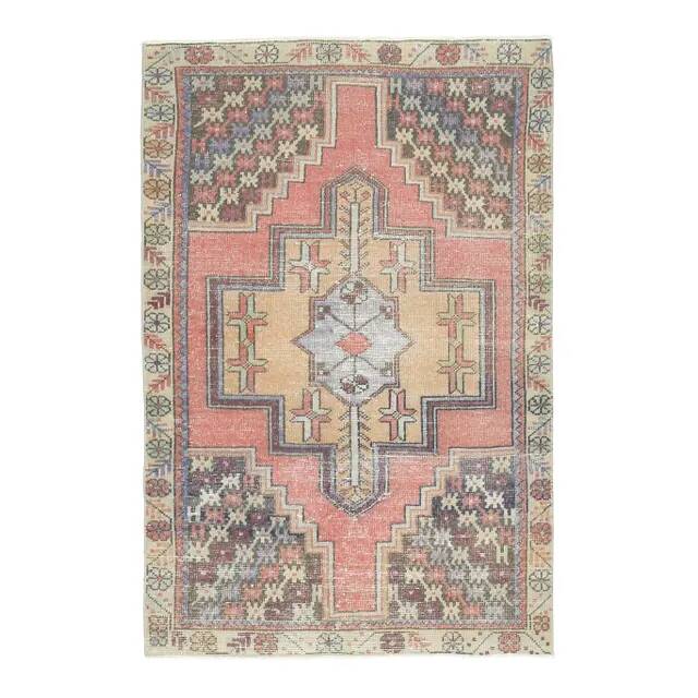 Vintage Turkish Oushak handmade wool cotton pink area rug 106x167