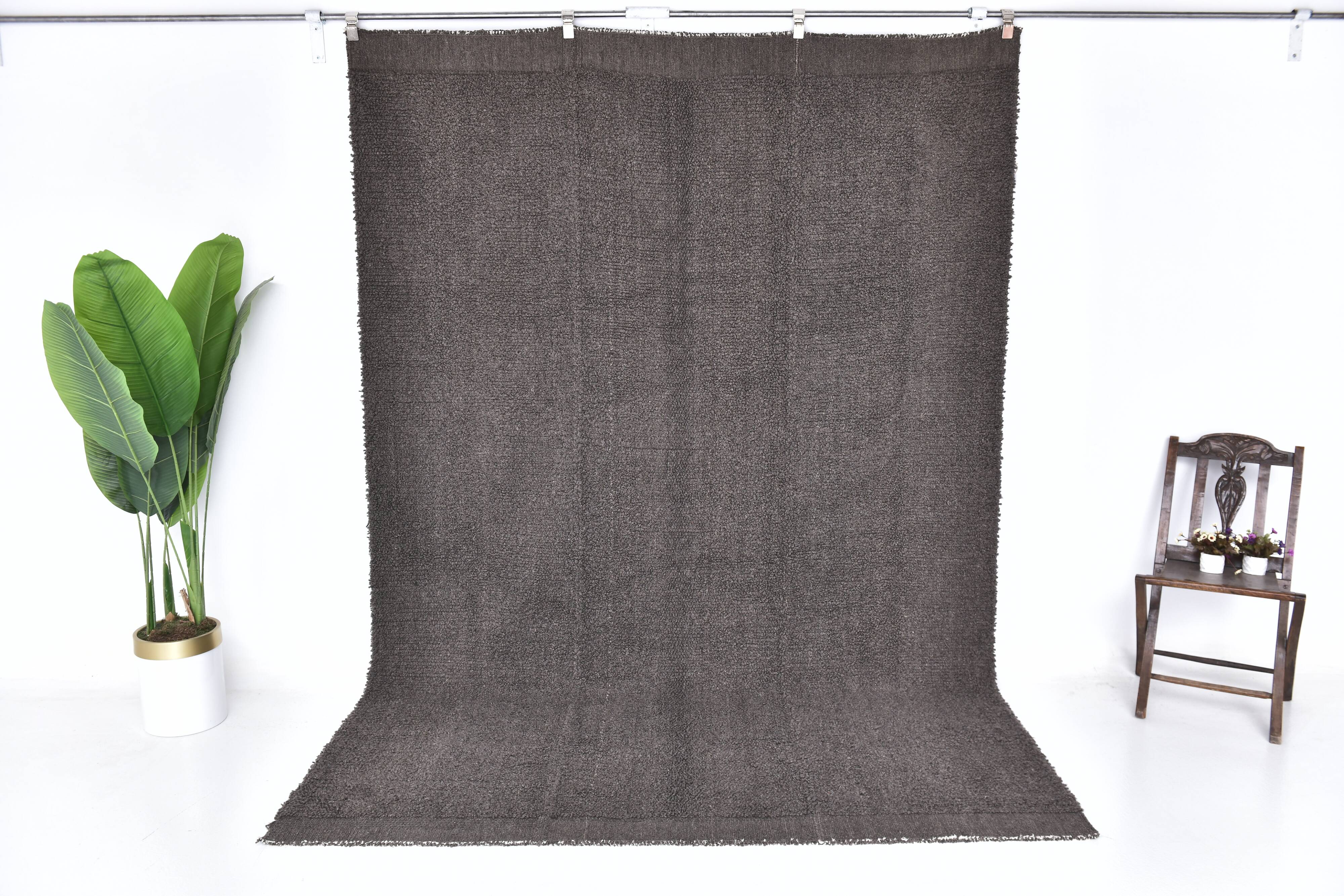 7x10 Brown & Gray Vintage Wool Rug 209x304Cm