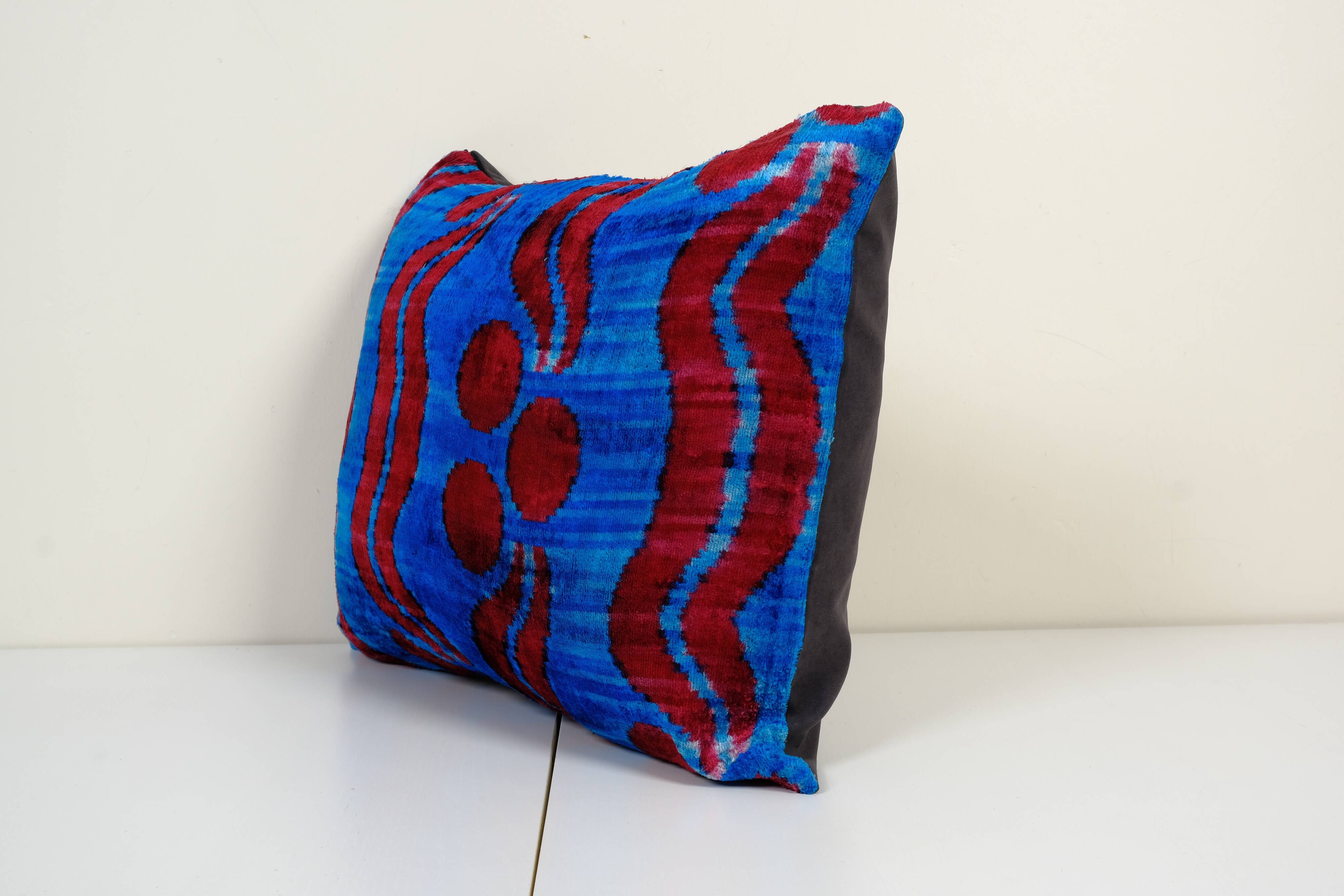 Blue silk ikat velvet pillow