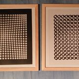 Two Vintage Vasarely Tableaux - Optical Art - Wooden Frames 30x30cm