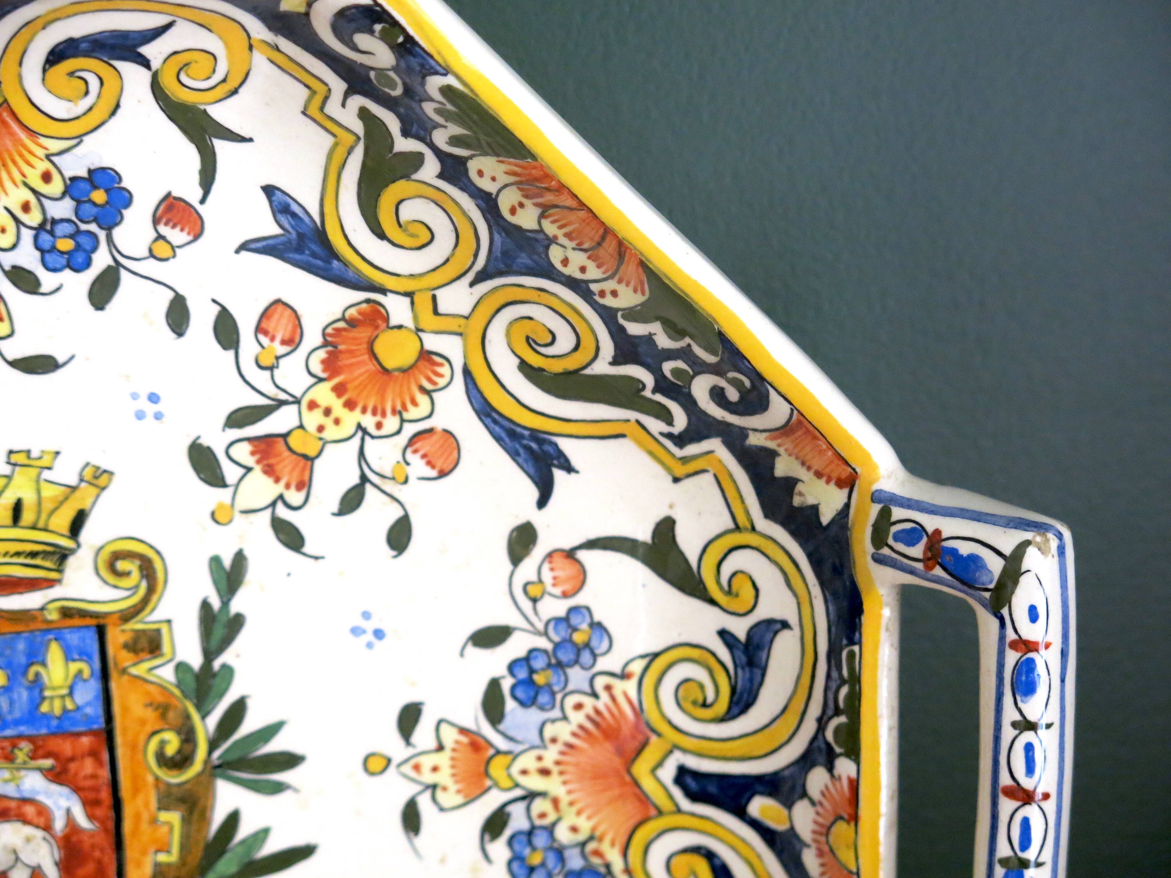 Rouen earthenware serving dish with handles in very good condition