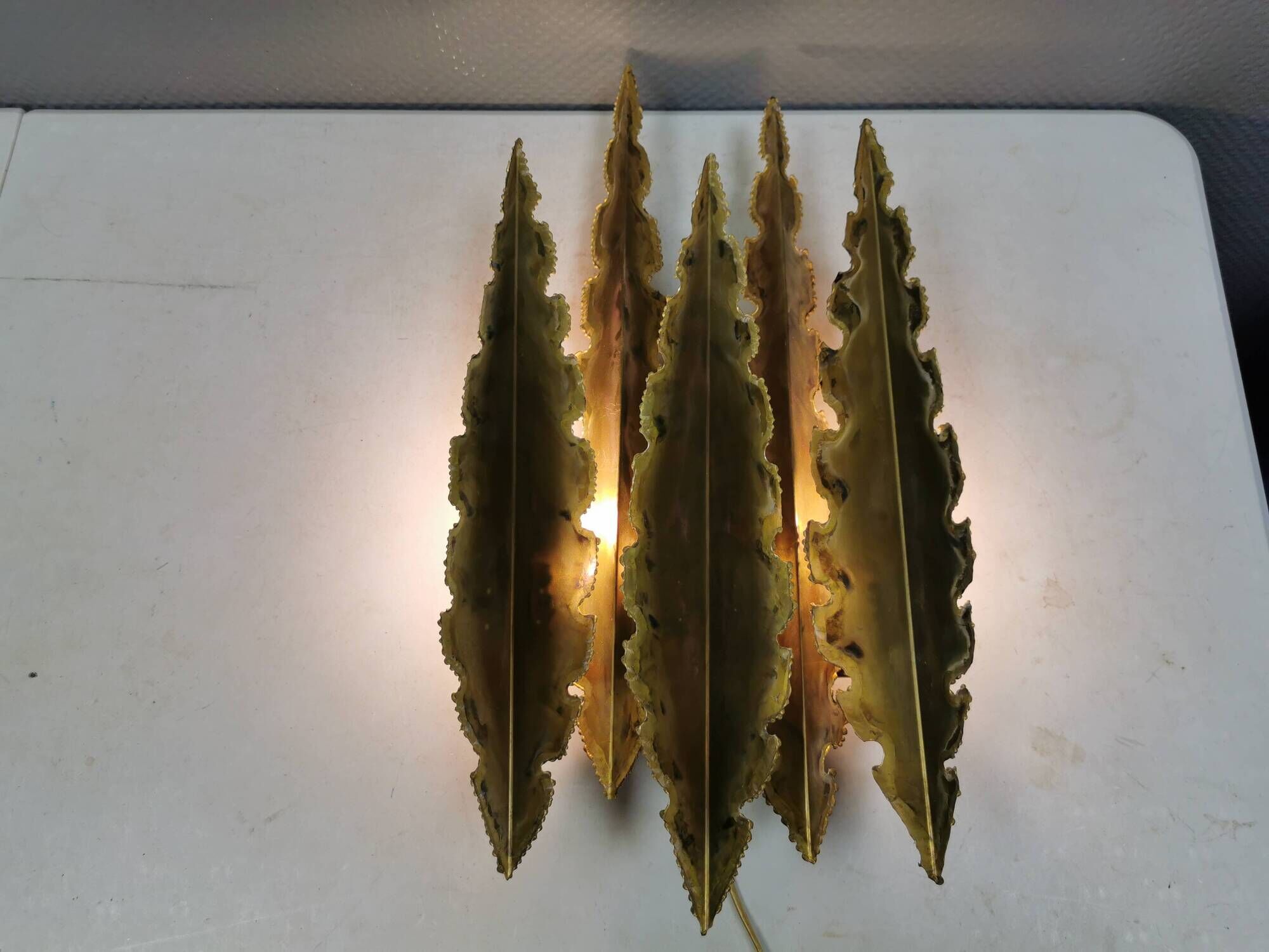 HUGE Brutalist Brass Wall Lamp by Svend Aage Holm Sørensen, Denmark 1960s