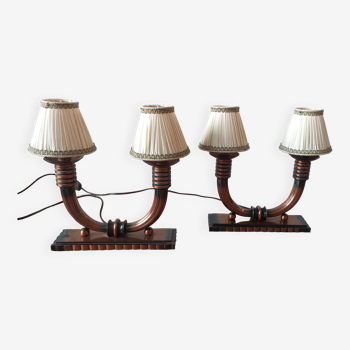 Pair of Art Deco lamps in copper-plated brass 1930/1940.