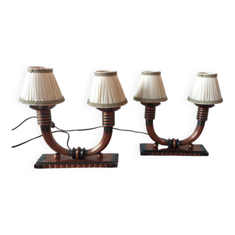 Pair of Art Deco lamps in copper-plated brass 1930/1940.