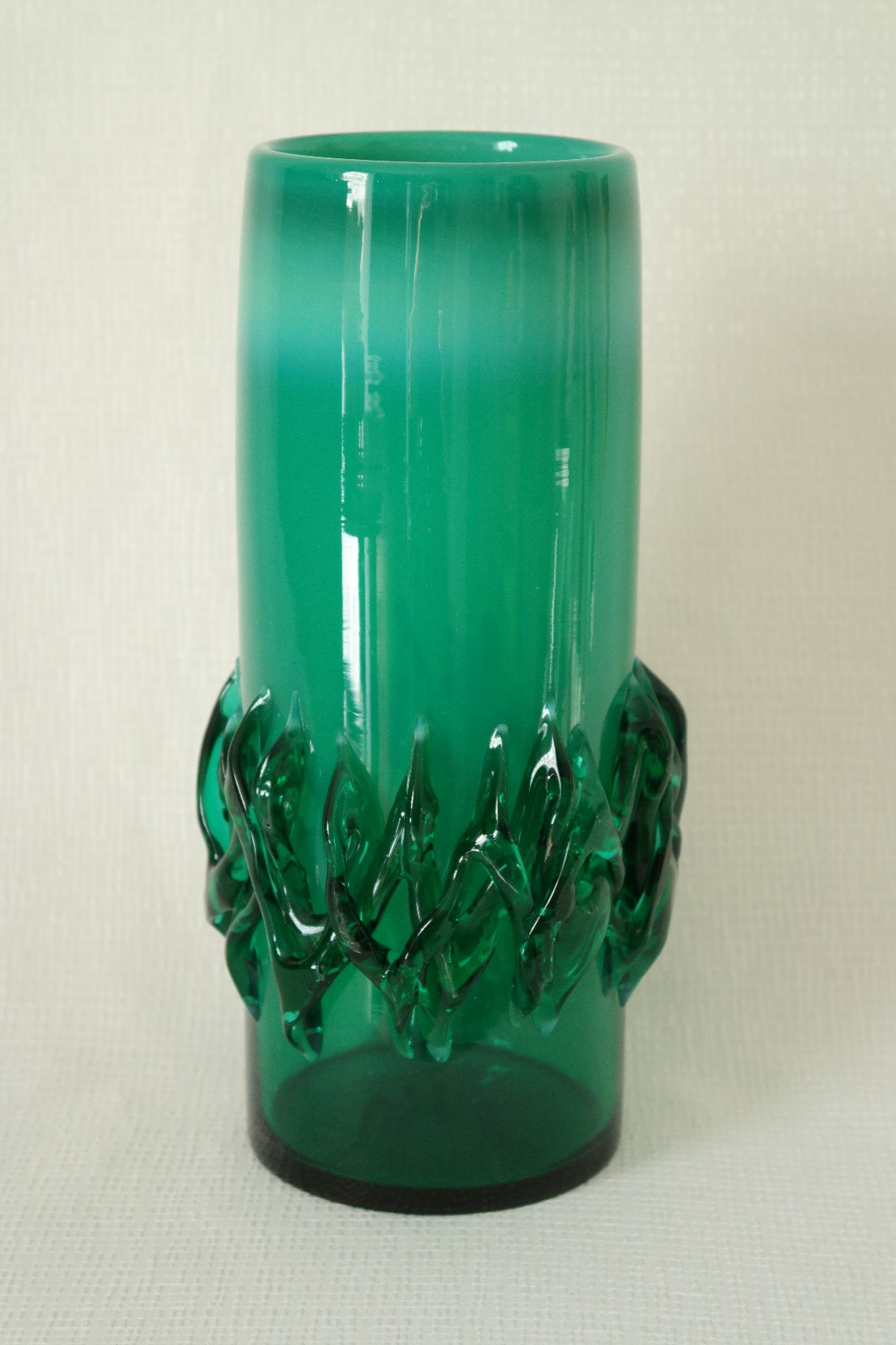 Vintage green blown glass vase, Poland