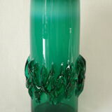 Vase en verre soufflé vert vintage, Pologne