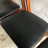 Set of 4 wooden and black imitation leather chairs, Scandinavian chair, wooden chair