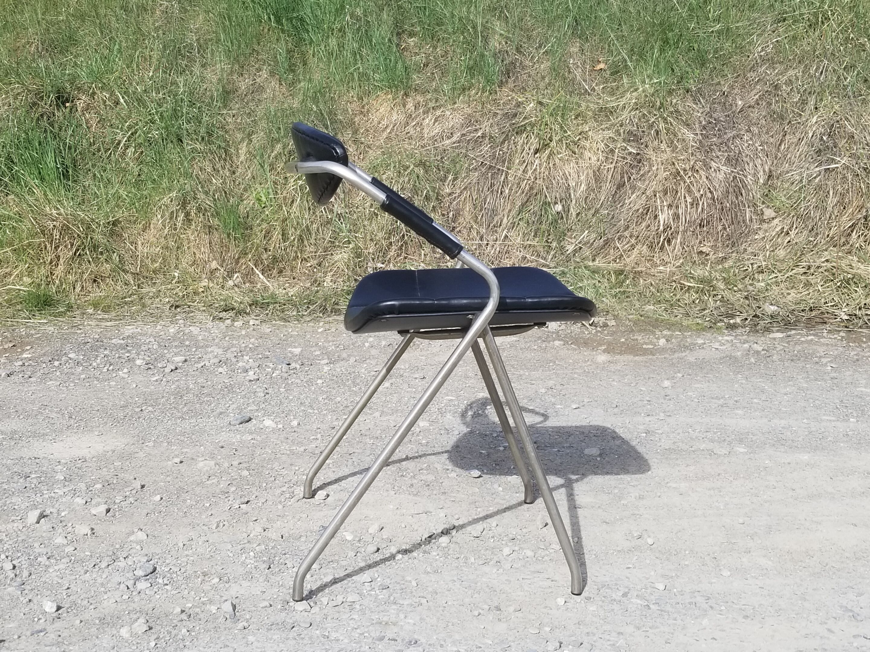 Armchair model "Rugby" design Gilbert Steiner Chrome and Black - 60s