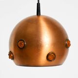 Original 1960s solid copper pendant lamp with orange synthetic glass stones