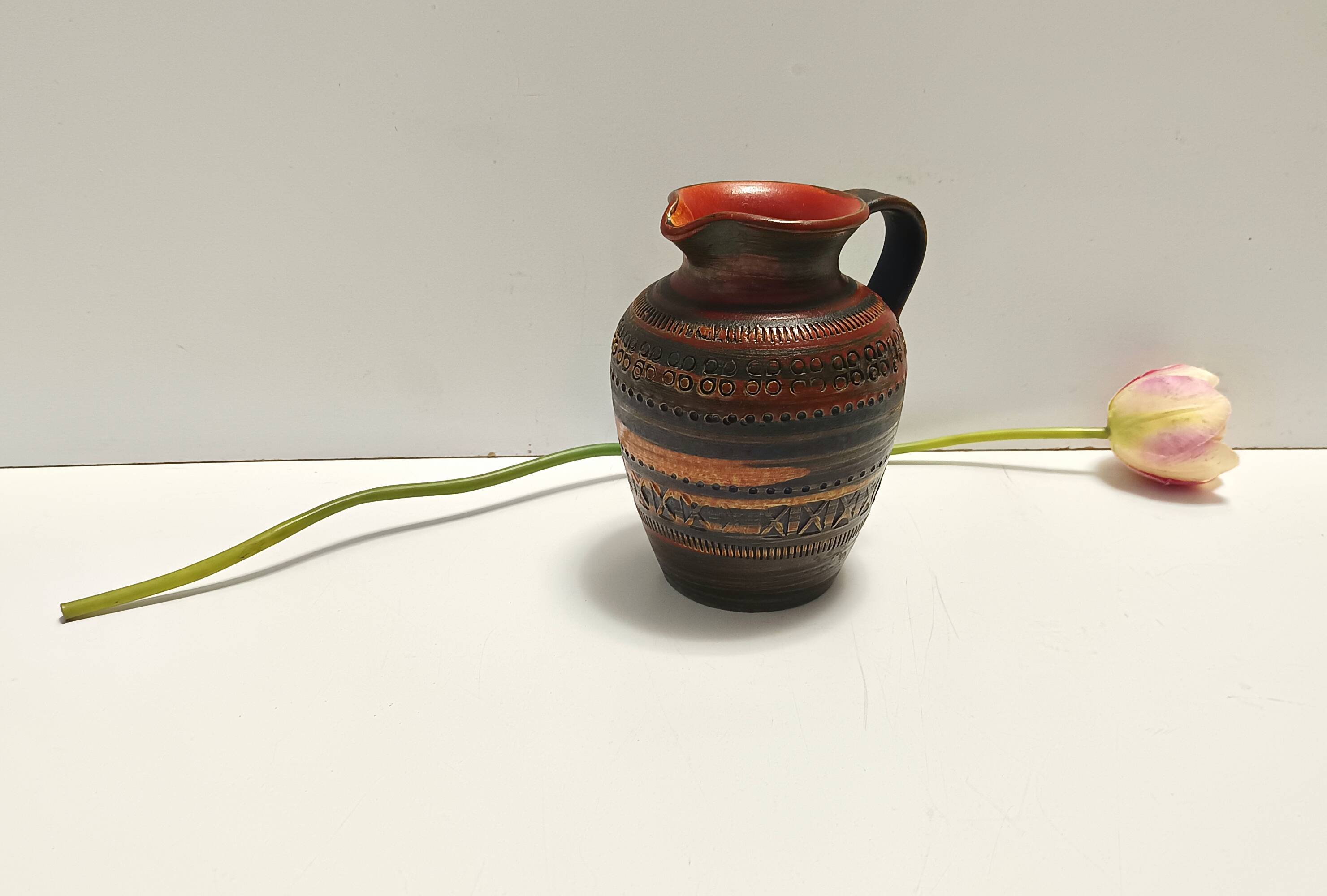 Handmade Brown Lacquered Earthenware Pitcher by Aldo Londi for Bitossi