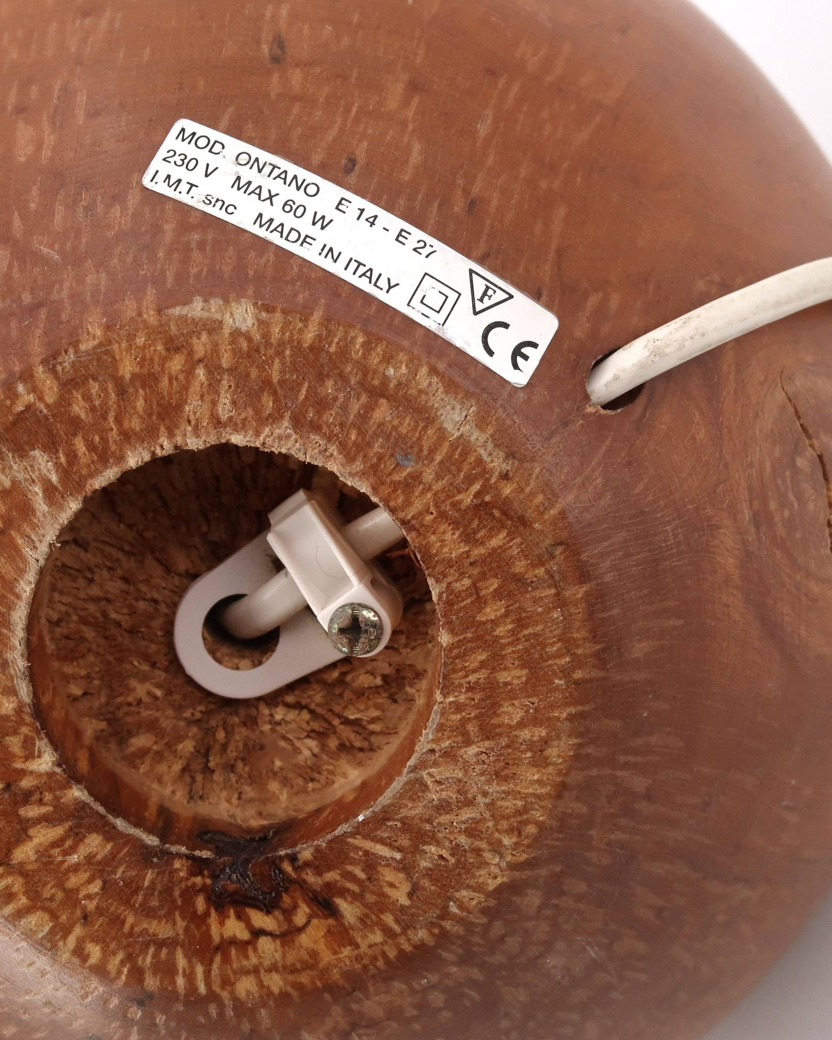 Lampe boule en bois, abat jour avec fleurs séchées