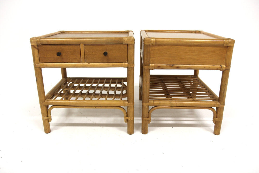 Set of two rattan bedside tables, Kenneth Bergenblad, Dux, Sweden, 1960