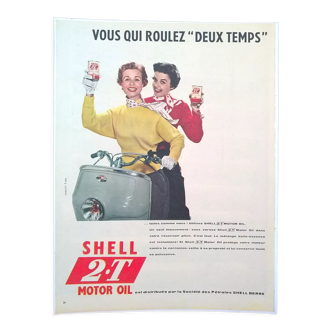 Publicité papier Vespa   femme  huile Schell  issue d'une revue d'époque