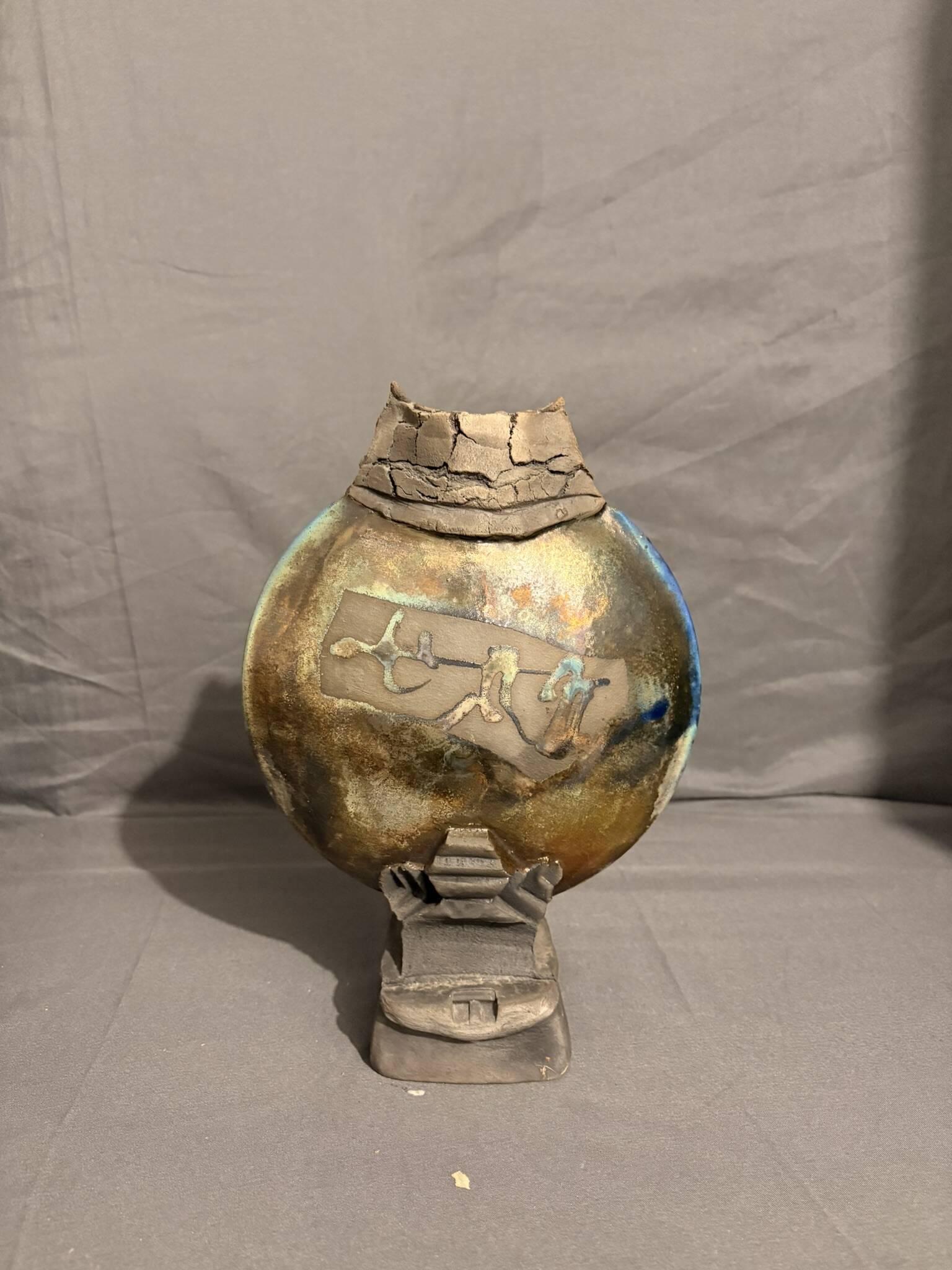 Sculpture Vase Ceramic Contemporary Art Raku Firing Wabi Sabi Eye