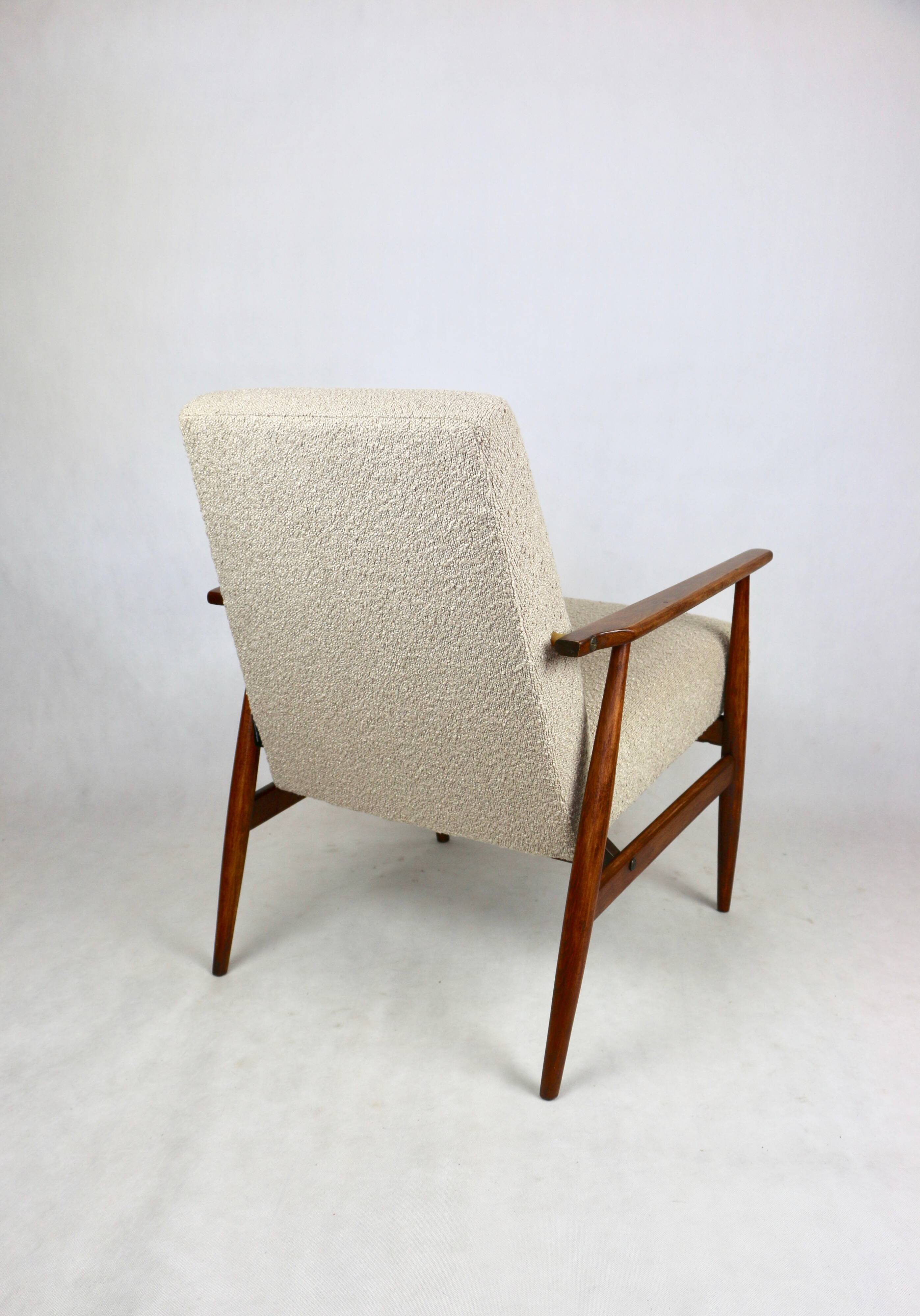 Armchair 'Lis', 1970s beige boucle design by Henryk Lis - natural wood